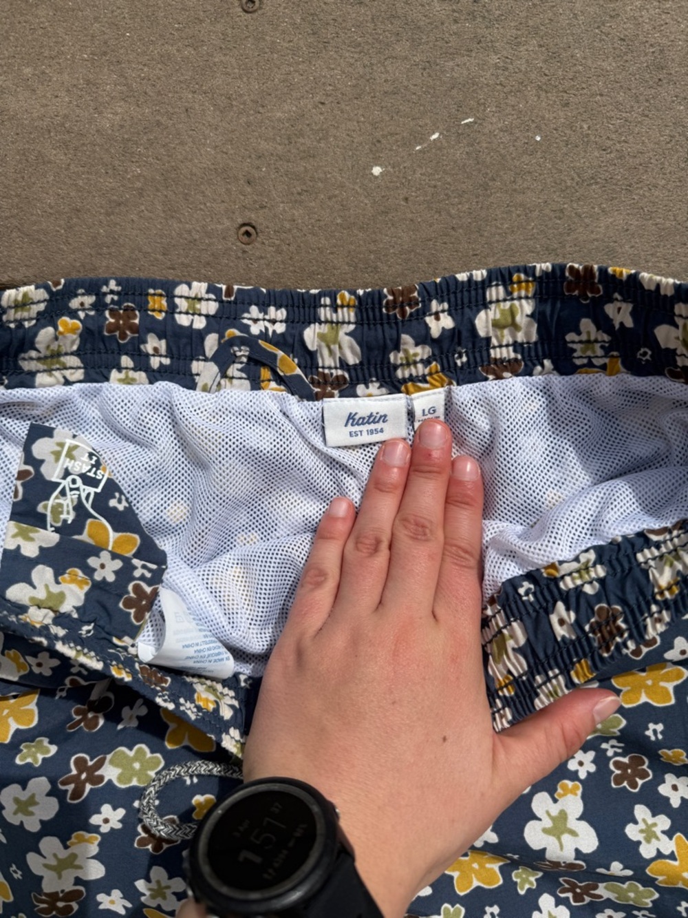 Katin Navy Floral Swim Shorts with Yellow & White Accents - Picture 3 of 3